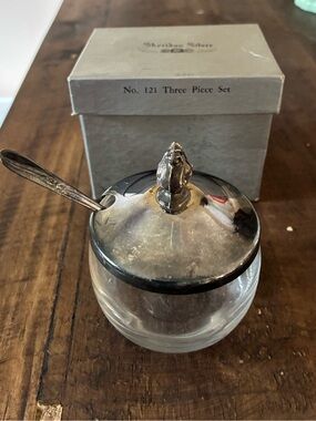 Silver-Tone Lidded Glass Sugar Jar with Spoon - Silver